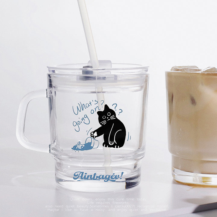 Ladies funny tea glass cup with artistic cat design Stornfield