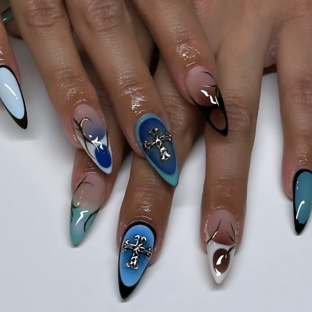 Artful stiletto nails with elegant design and 3D accents Stornfield