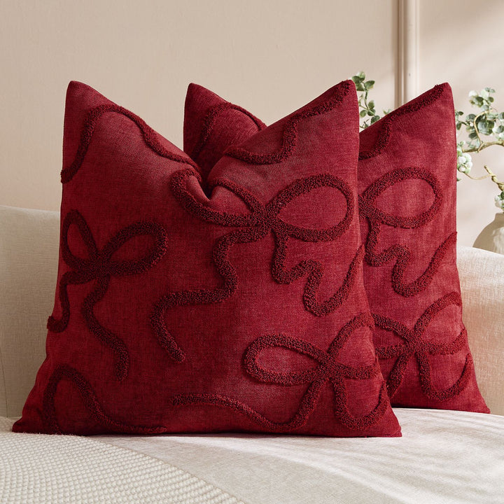 Square Textured Loop-Appliqué Linen-Blend Accent Pillow Cover