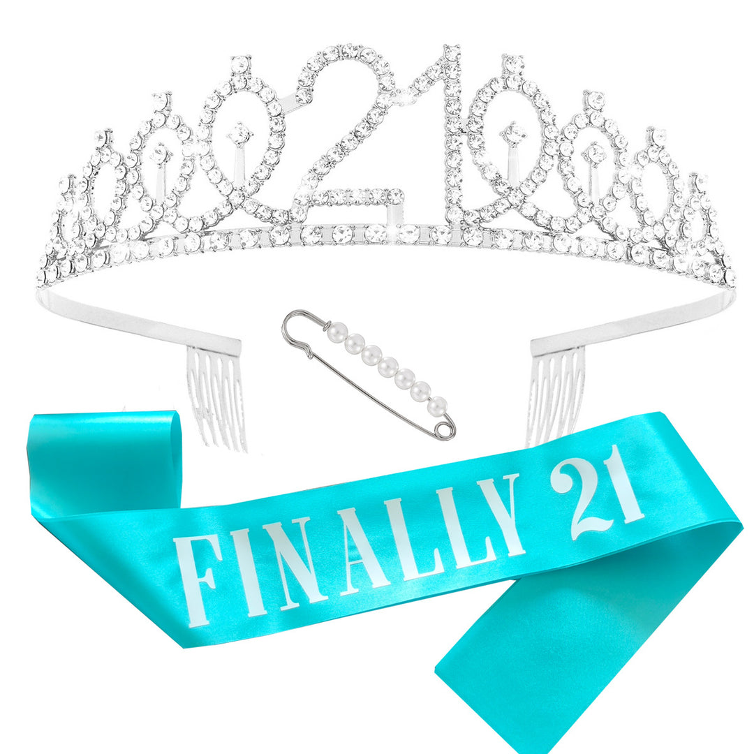 Women's birthday crown and sash set with glitter stones Stornfield