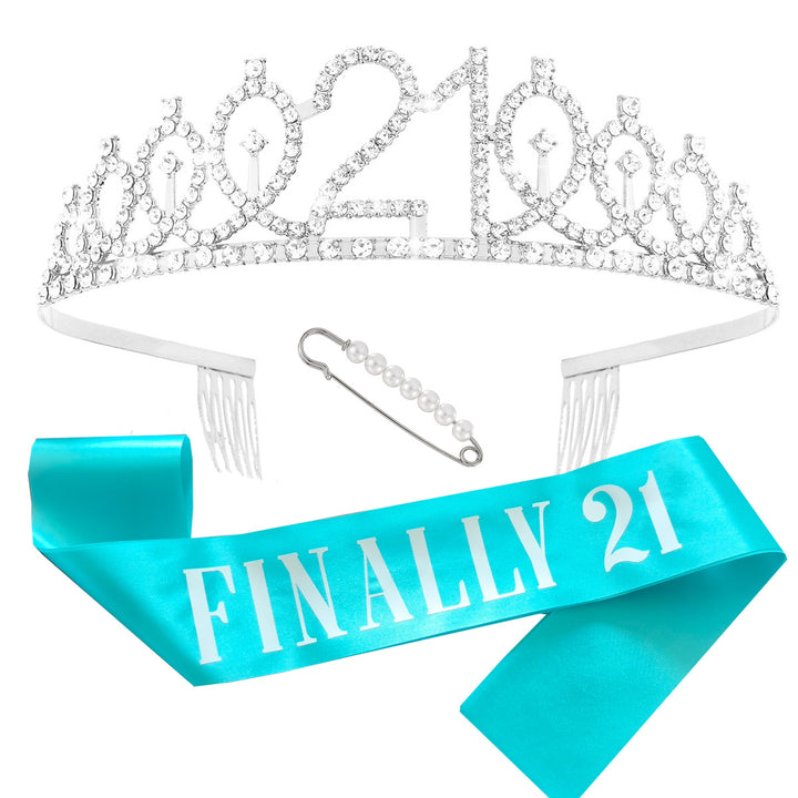 Women's birthday crown and sash set with glitter stones Stornfield