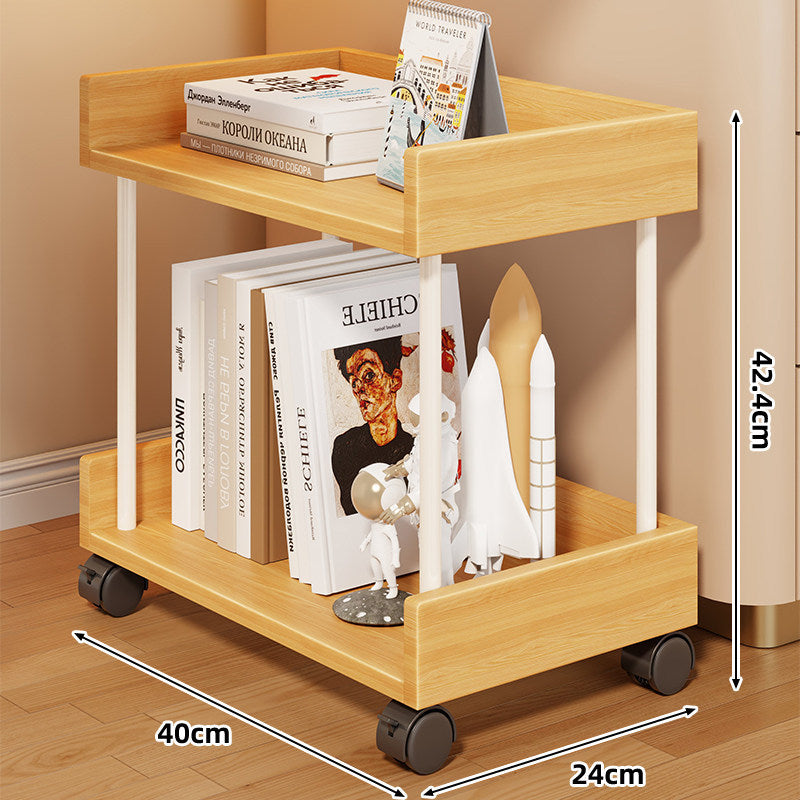 Stacked Mobile Rolling Storage Cart Bookshelf with Protective Raised Edges and Locking Casters