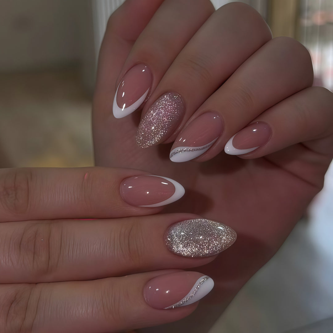 Elegant Glitter French Tip Nail Art Extensions Stornfield