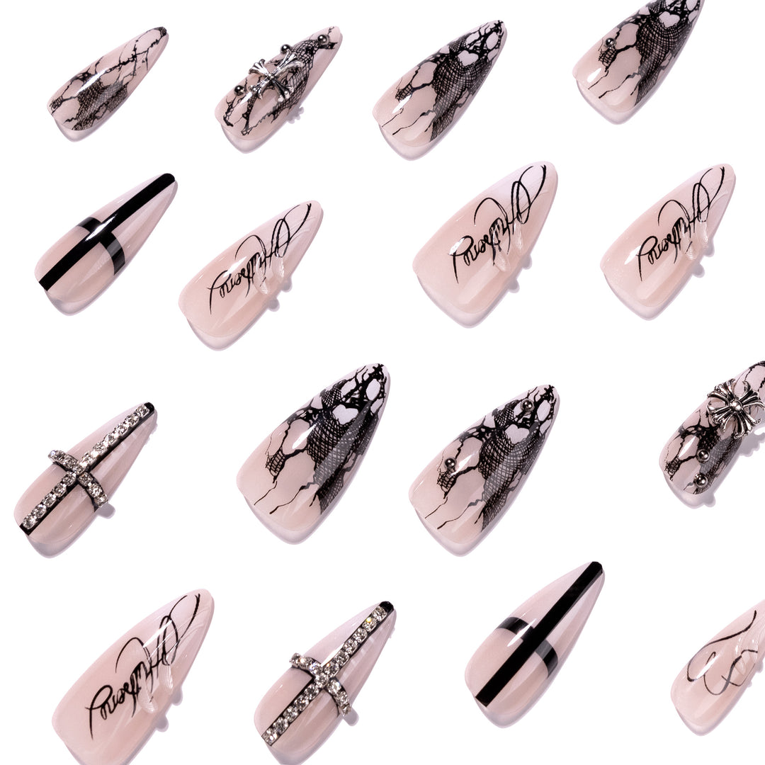 Artful stiletto nails with elegant embellishments Stornfield
