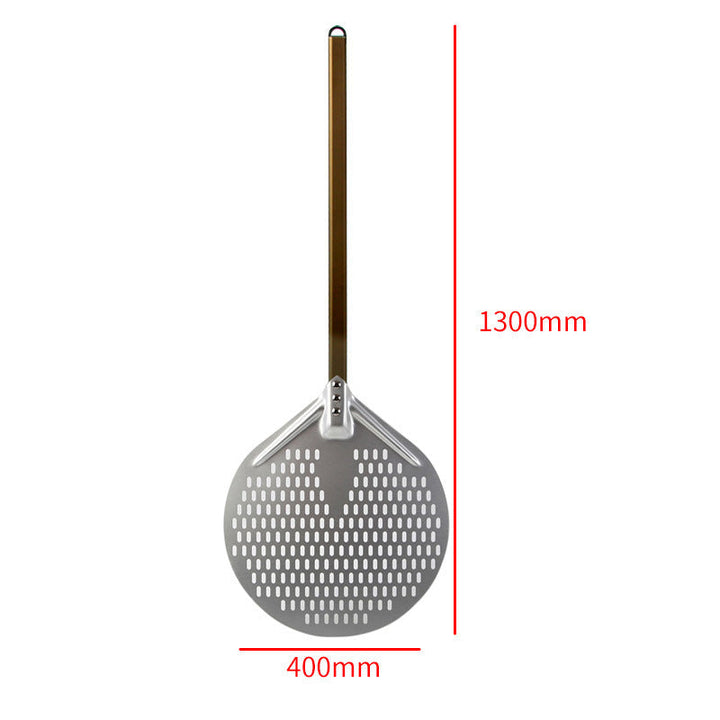 long wooden handled round aluminum pizza peel with reinforced neck Stornfield