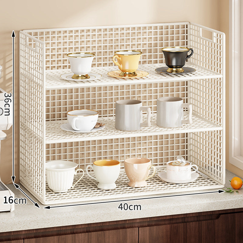 Double-Tier Metal Grid Countertop Organizer Shelf for Cups and Kitchenware