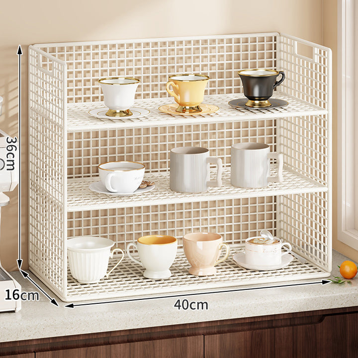 Double-Tier Metal Grid Countertop Organizer Shelf for Cups and Kitchenware
