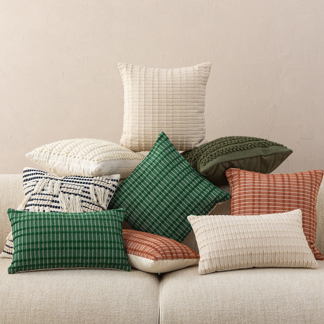 Luxurious rectangular decorative cushion set with handwoven relief texture and concealed zipper