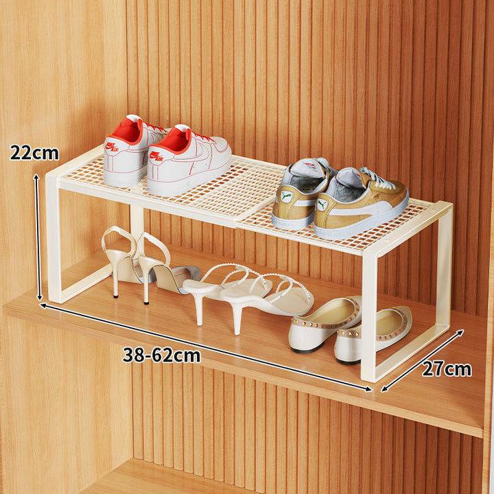 Multi-Tier Metal Mesh Shoe Storage Rack with Open Grid Shelves and Matte Frame