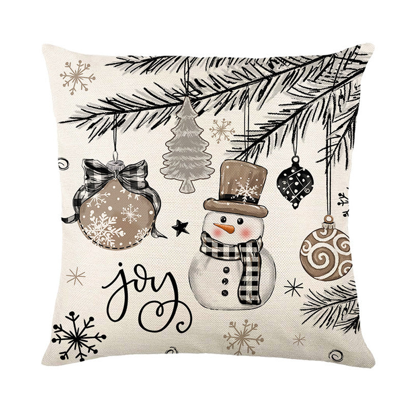 Square Cotton-Linen Holiday Throw Pillow Cover with Handlettered Merry and Bright Script and Snowflake Ornament