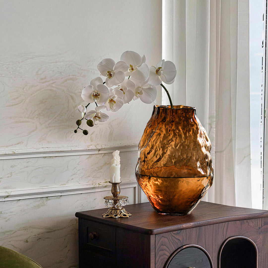 Handblown Textured Organic Glass Floor Vase with Narrow Mouth Stornfield