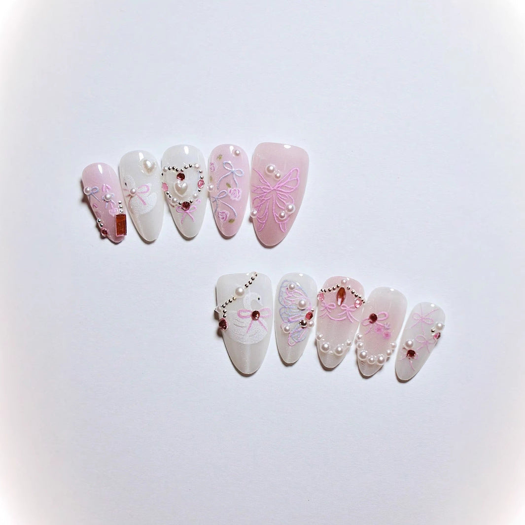 Decorative 3D Bow and Pearl Press-On Nail Art Stornfield