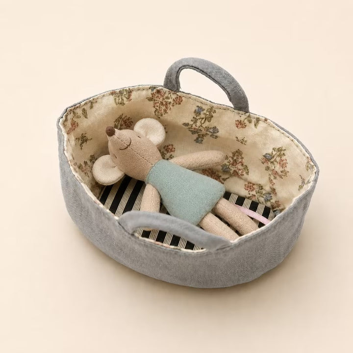 Fabric Nursery Storage Basket with Padded Handles and Floral Lined Interior