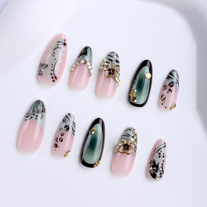 Artful Stiletto Fingernails with Floral and Geometric Decorations Stornfield