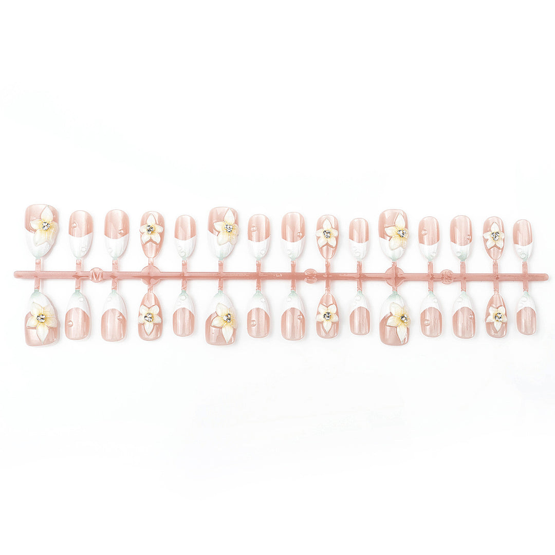 Premium Decorative Press-On Nail Set with Floral Accents Stornfield