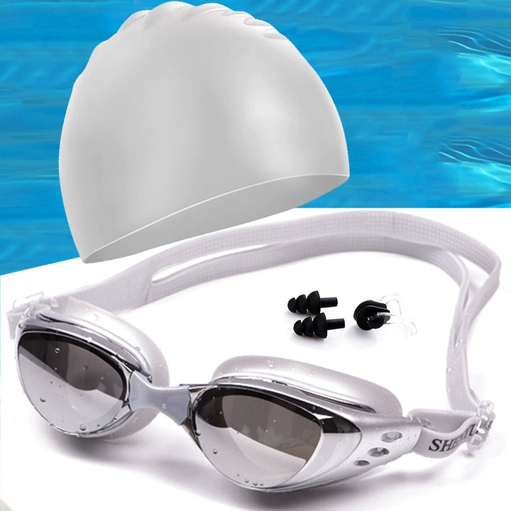 Swimming set with ergonomic swimming goggles and silicone cap Stornfield
