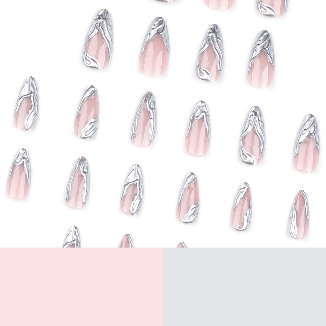 Artistic Acrylic Stiletto Nails with Elegant Metallic Decorations Stornfield