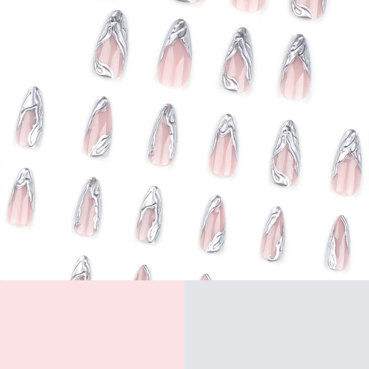 Artistic Acrylic Stiletto Nails with Elegant Metallic Decorations Stornfield