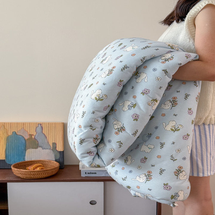 Plush Quilted Cat-Print Comforter Duvet for Bed and Couch