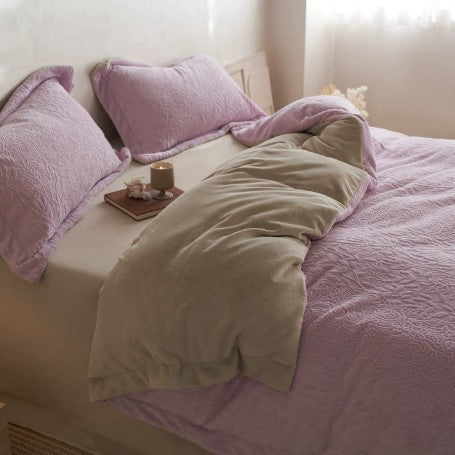 Textured Quilted Duvet Cover Set with Embossed Leaf Jacquard and Matching Pillow Shams