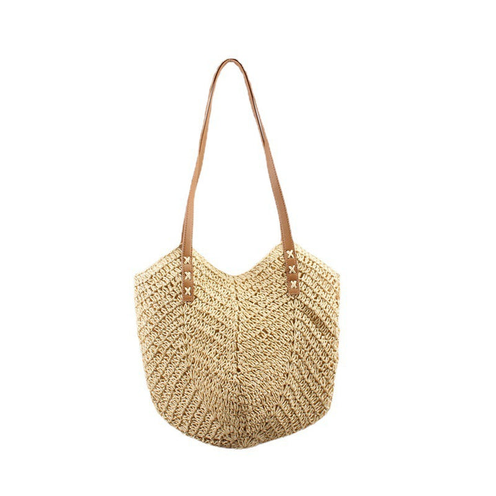 Casual bag made of handwoven straw with wide leather handles Stornfield