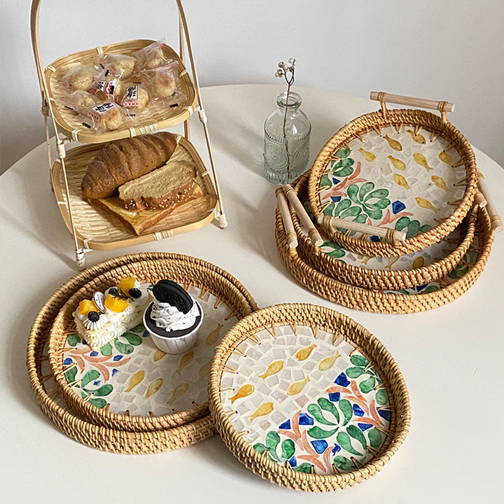 Ladies' cowhide serving basket with handwoven design Stornfield