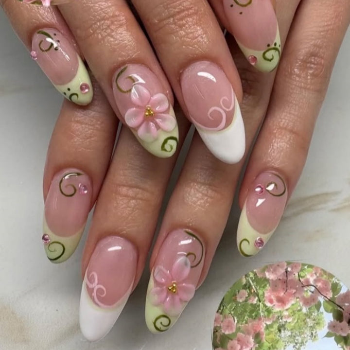 Artistic Floral-Accent Press-On Nail Set Stornfield