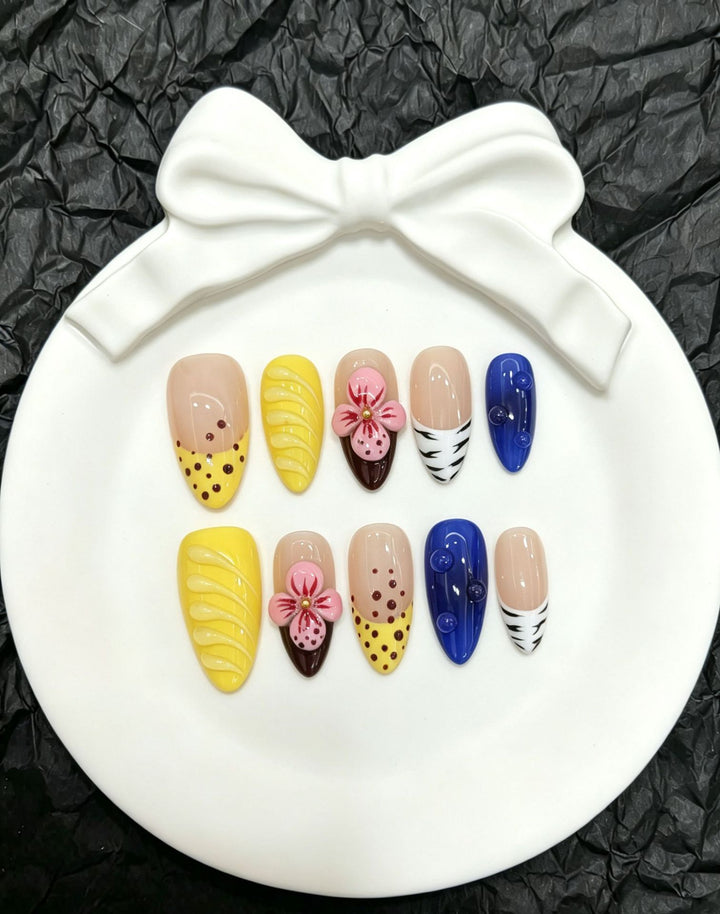 Elegant Floral Press-On Nail Art Set with Charming 3D Accents