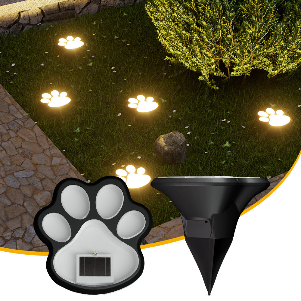 Paw Print Solar Garden Pathway Stake Lights With Integrated Panel And Ground Spike Mount Stornfield