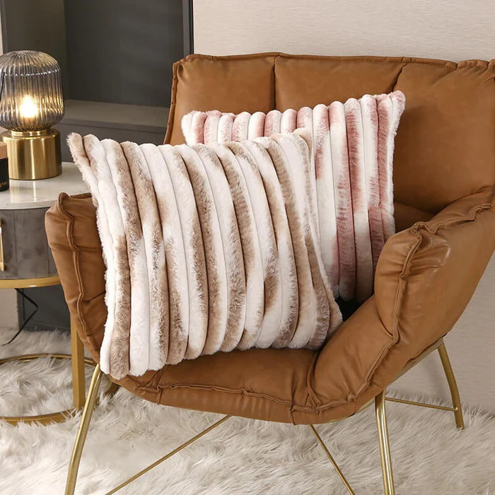 Square cushion cover made of wavy artificial fur with ribbed tube structure Stornfield