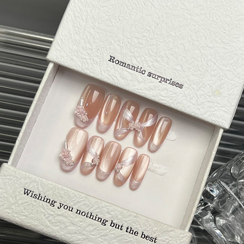 Decorative Press-On Nail Art Set with Floral Accents 1790734426
