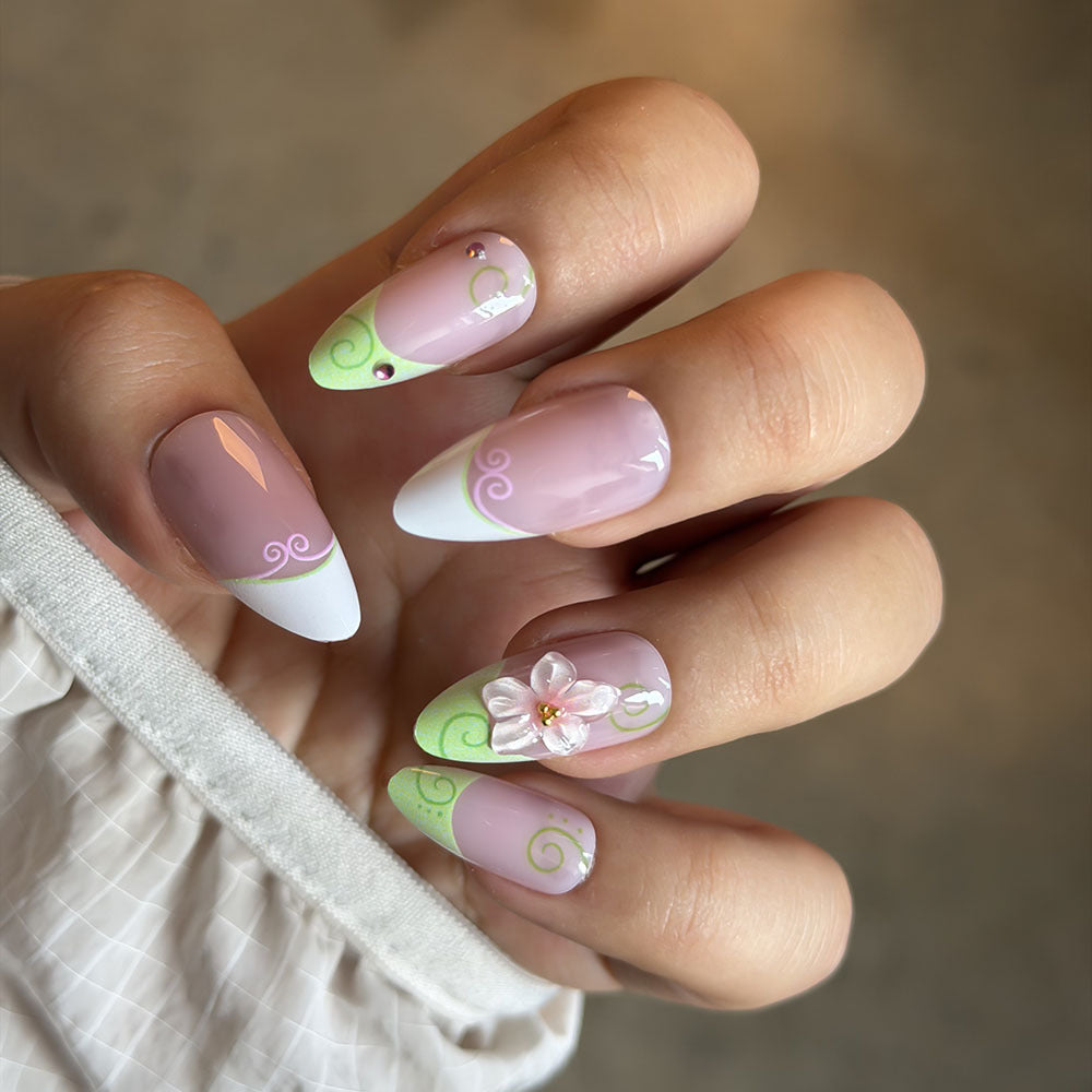 Artistic Floral-Accent Press-On Nail Set Stornfield