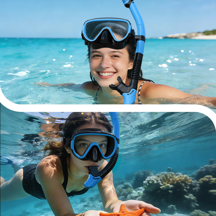 Premium dive mask with anti-fog function and flexible breathing tube Stornfield