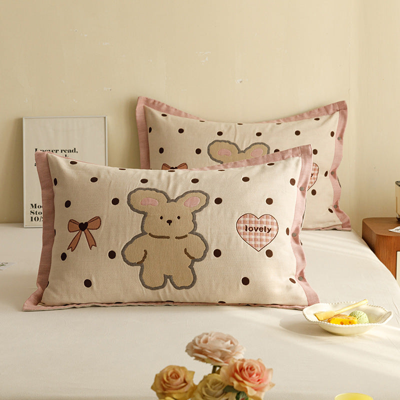 Children's and Youth Pillowcase Set with Cute Pet Design, Heart Print and Button Closure