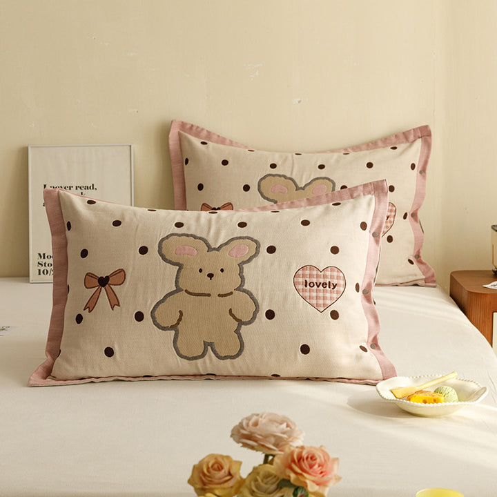 Children's and Youth Pillowcase Set with Cute Pet Design, Heart Print and Button Closure