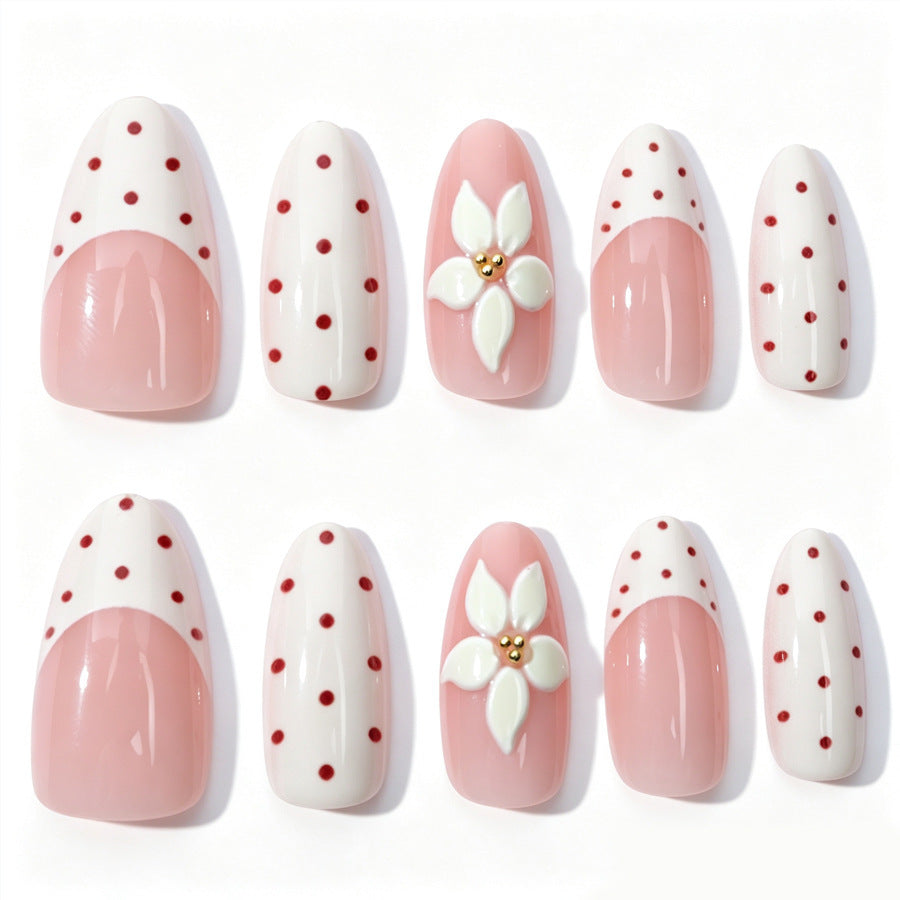 Art nail set with delicate flower and dot elements Stornfield