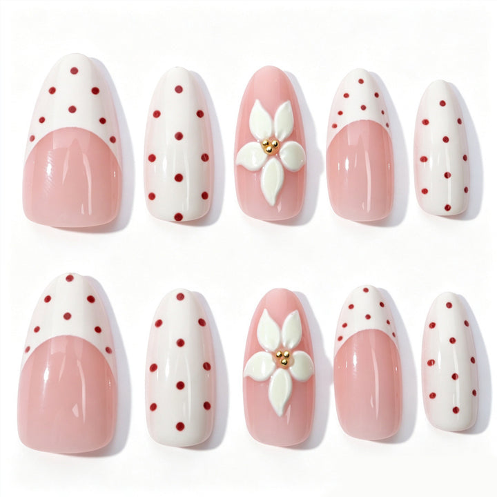 Art nail set with delicate flower and dot elements Stornfield