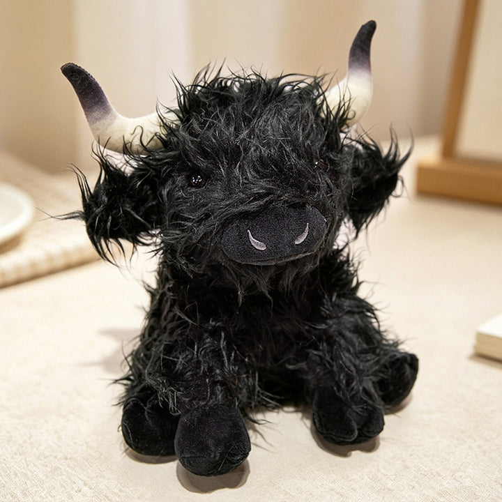 Plush Highland Calf Collectible Soft Toy with Curly Faux-Fur and Poseable Horns Stornfield