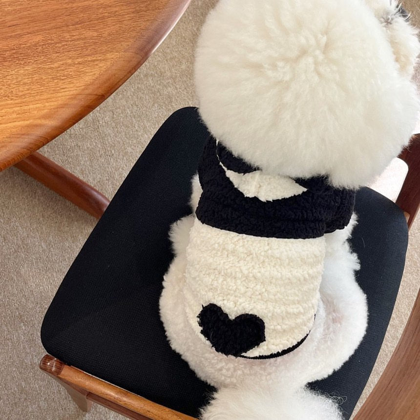 Teddy Sherpa Harness-Compatible Dog Vest with Contrasting Heart Appliqué