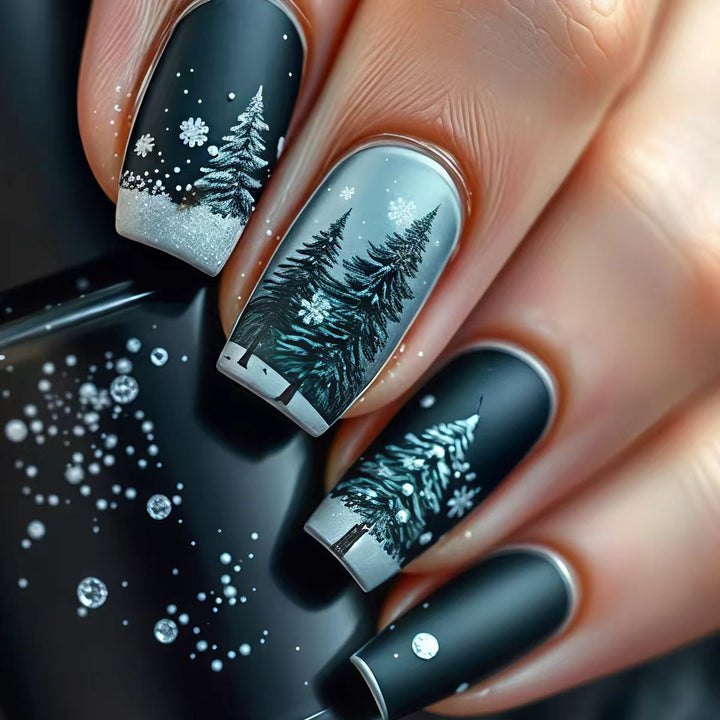 Artificial nails with winter fir tree design Stornfield