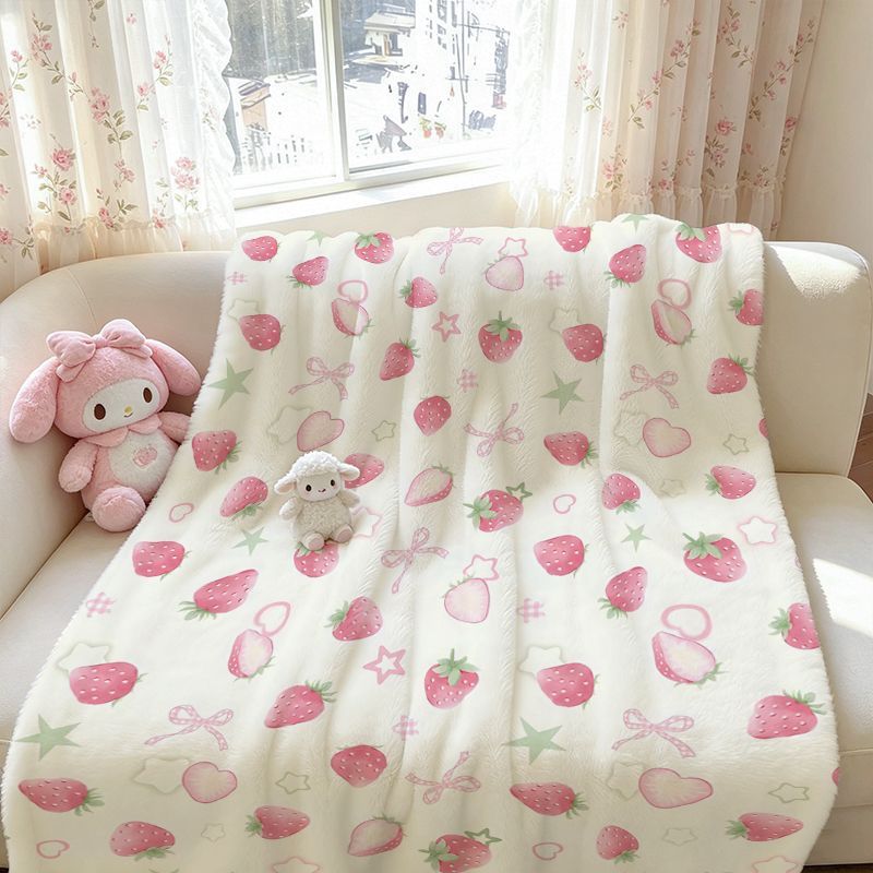 Strawberry-Themed Cozy Fleece Blanket