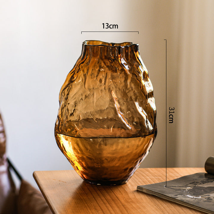 Handblown Textured Organic Glass Floor Vase with Narrow Mouth Stornfield