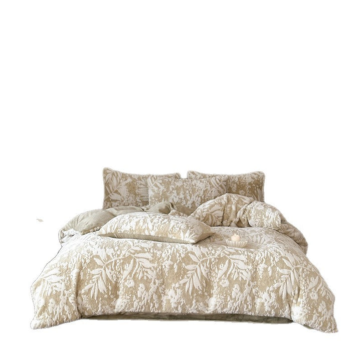 Plush Embossed Leaf Microfiber Comforter Set with Pillow Shams