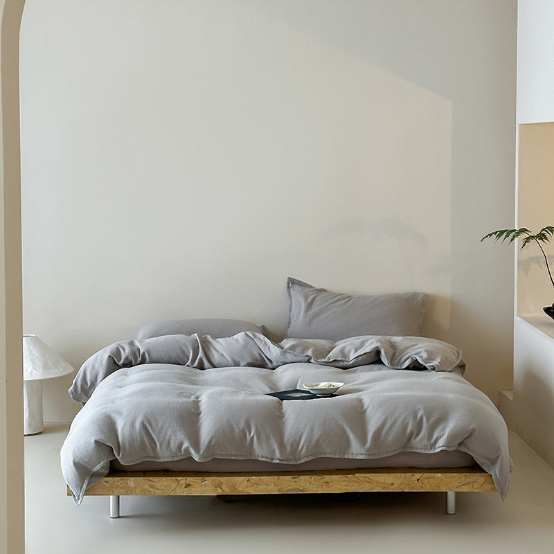 Washed Waffle-Texture Cotton Duvet Cover Set with Pillow Shams