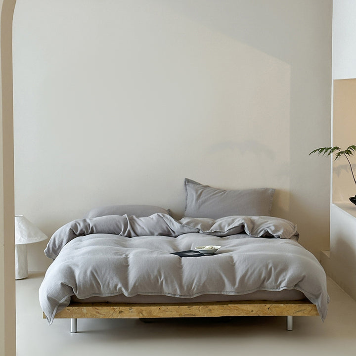 Washed Waffle-Texture Cotton Duvet Cover Set with Pillow Shams