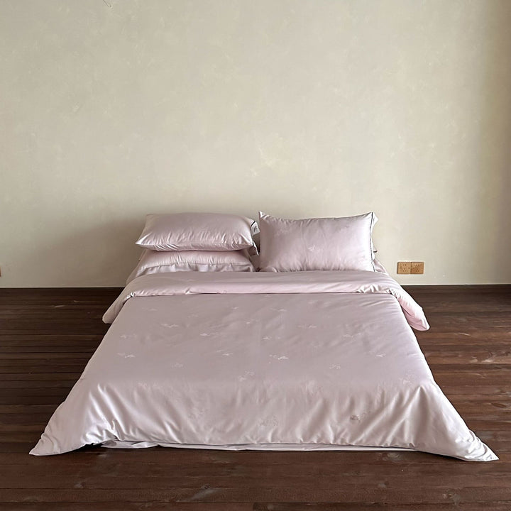 Embroidered Satin-Feel Duvet Cover Set with Floral Trim