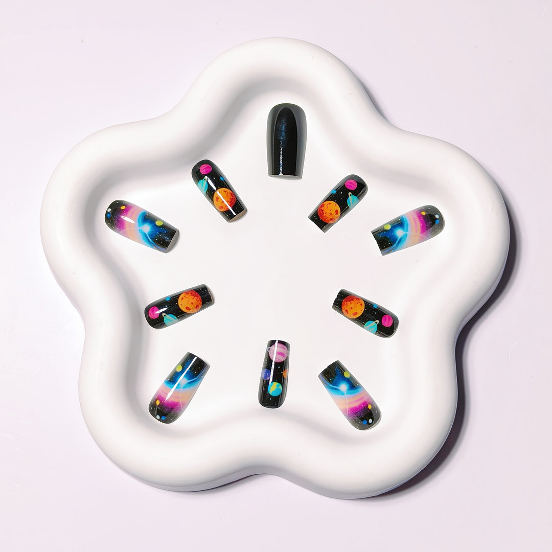 Artificial nails with Galactic Planet design Stornfield