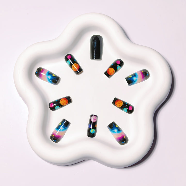 Artificial nails with Galactic Planet design Stornfield