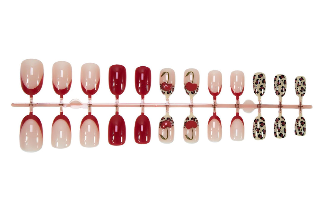 Artificial nail set with trendy leopard and cherry designs Stornfield
