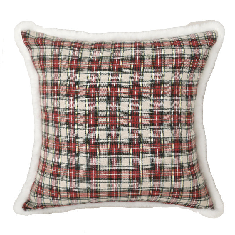 Plaid Holiday Decorative Throw Pillow with Embroidered Snowflake Motif and Hidden Zipper
